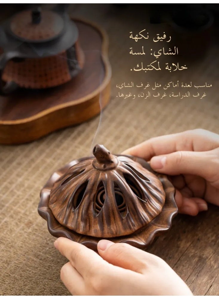 Ceramic Lotus Seed Pod Incense Burner, Traditional Chinese Style Censer for Bakhoor/Oud, Home & Festival Decor Gift - Image 1