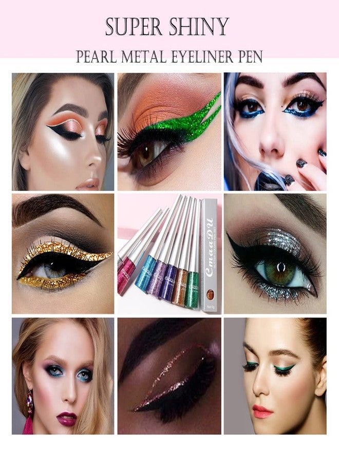 Aseawave 16 Colors Liquid Glitter Eyeliner Set, Metallic Shimmer Glitter Eyeshadow, Colorful Rainbow Eyeliner Long Lasting Waterproof Face Lips Art for Party Festival Makeup - Image 5