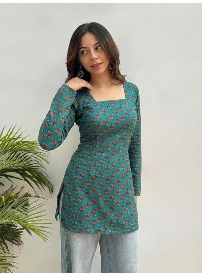 ANNI DESIGNER كورتِي قصير مصمم من ANNI للنساء بتصميم مطبوع حديث | كورتِي بأكمام كاملة وفتحة رقبة مربعة للنساء | كورتِي أنيقة وكورتِي قصيرة للنساء | كورتِي غير رسمية مع جينز | كورتَات للنساء - Image 1
