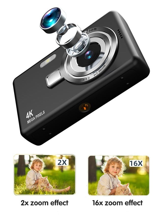 Super ZYouth Digital Camera for Kids, Anti Shake Video Camera with 16X Zoom & 1080P, Point and Shoot Camera 32GB TF Card, Compact Small Camera for Boys Girls, Black  - Image 2