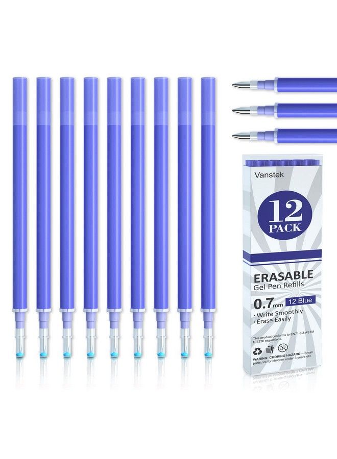 Vanstek 12 Blue Erasable Gel Pen Refills Gel Ink Refills Compatible With Frixion & Friction Erasable Pens Fine Point 0.7 Mm Perfect For Writing Planner & Crossword Puzzles - Image 1