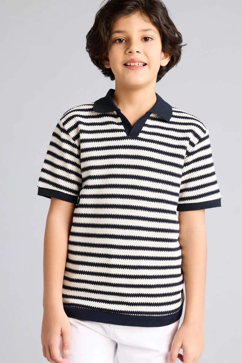 ديفاكتو Boy Regular Fit Apache Collar Polo T-Shirt
