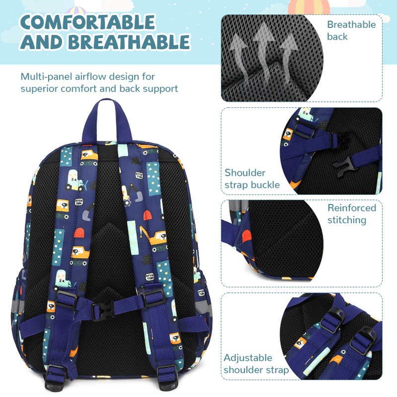 mygreen Backpack for Boys, Cute Lightweight Water Resistant Preschool Backpack for Boys and Girls Kindergarten Bookbag Excavator Blue - Image 5