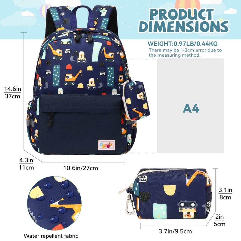 mygreen Backpack for Boys, Cute Lightweight Water Resistant Preschool Backpack for Boys and Girls Kindergarten Bookbag Excavator Blue - Image 2