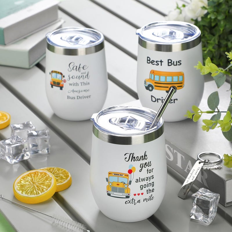 Rtteri Bus Driver Appreciation Gifts  6 Pcs Set with 3 Stainless Steel Keychains 3 Tumbler Cups 12 oz Lid  Straw for School Bus Drivers  Back to School Present - Image 5
