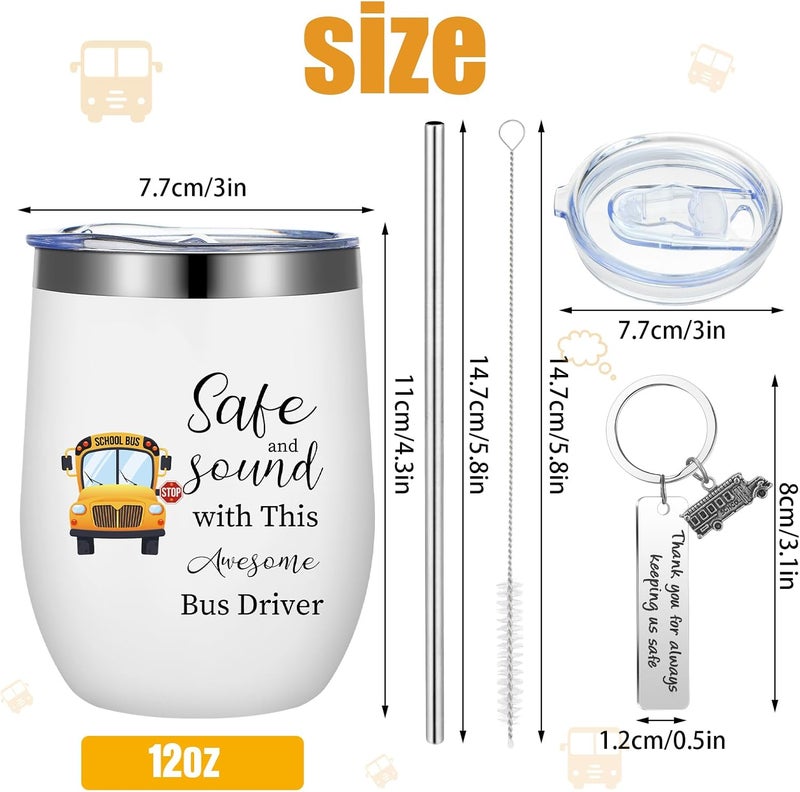 Rtteri Bus Driver Appreciation Gifts  6 Pcs Set with 3 Stainless Steel Keychains 3 Tumbler Cups 12 oz Lid  Straw for School Bus Drivers  Back to School Present - Image 2