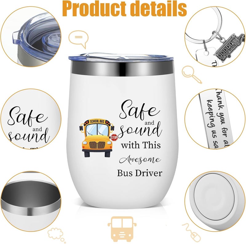 Rtteri Bus Driver Appreciation Gifts  6 Pcs Set with 3 Stainless Steel Keychains 3 Tumbler Cups 12 oz Lid  Straw for School Bus Drivers  Back to School Present - Image 3