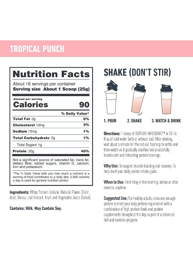 Isopure مسحوق البروتين، بروتين واي معزول شفاف، مشروب استعادة بعد التمرين، خالي من الجلوتين مع صفر سكر مضاف، نكهات - بانش استوائي، 16 حصة - Image 3
