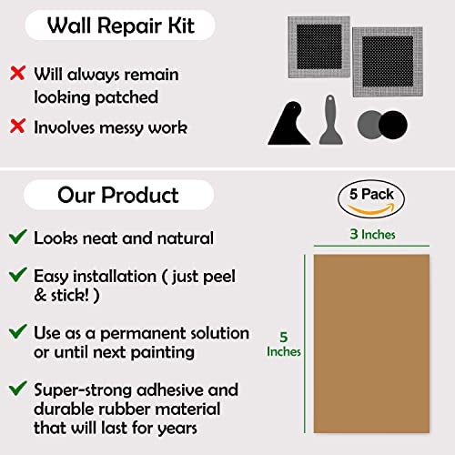 Rubber Bond Self-Adhesive Rubber Wall Outlet Cover Plate 5 Pack - Easy to Apply Peel & Stick Drywall Hole Patch - 5x3 Inch Screwless Blank Wall Plate Cover - Premium Rubber Wall Hole Cover (Brown) - Image 5