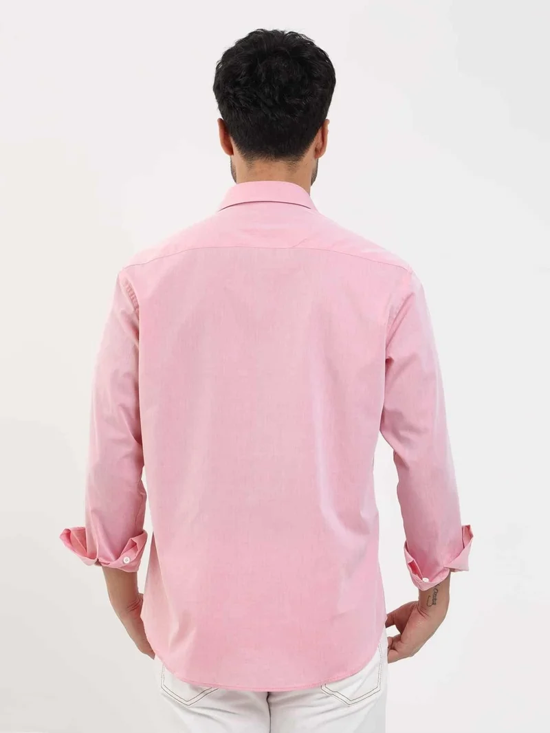 Dufy Light Burgundy Men's Regular Fit Plain Brent Button Collar Long Sleeve Shirt - 102229