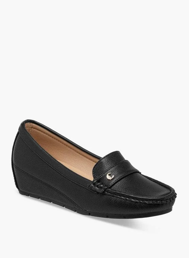 Le Confort Women Textured Slip-On Loafers with Wedge Heels