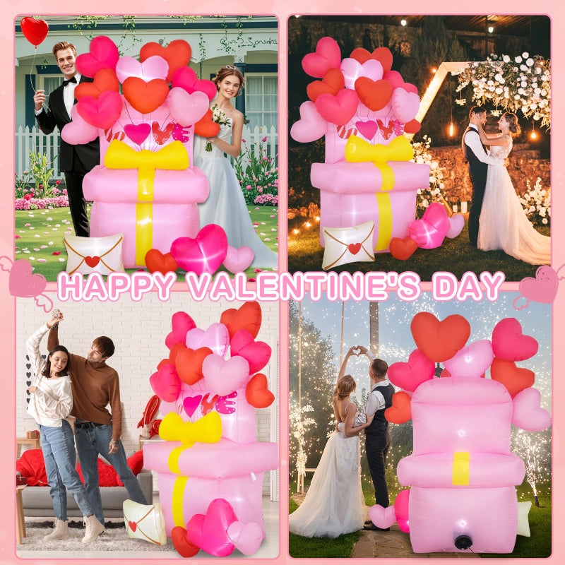 anroog Valentines Day Inflatables Outdoor Decorations 5FT Love Valentine Gift Box Blow Up Yard Decorations Heart Balloons Spring Inflatable Built-in LED Lights Outside Holiday Party Garden Lawn Decor - Image 3