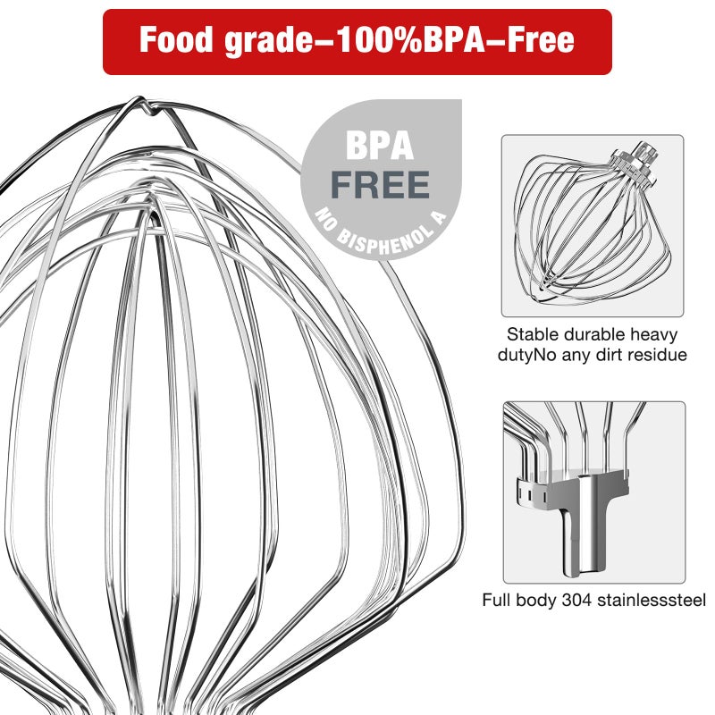 XINCAN KN211WW Stainless Steel 11-Wire Whip Attachment for KitchenAid Bowl-Lift Mixer 7 Quart Bowl, Stainless Steel Whisk Replacement for Kitchen Aid Mixer, Dishwasher Safe, Egg Heavy Cream Beater. - Image 4