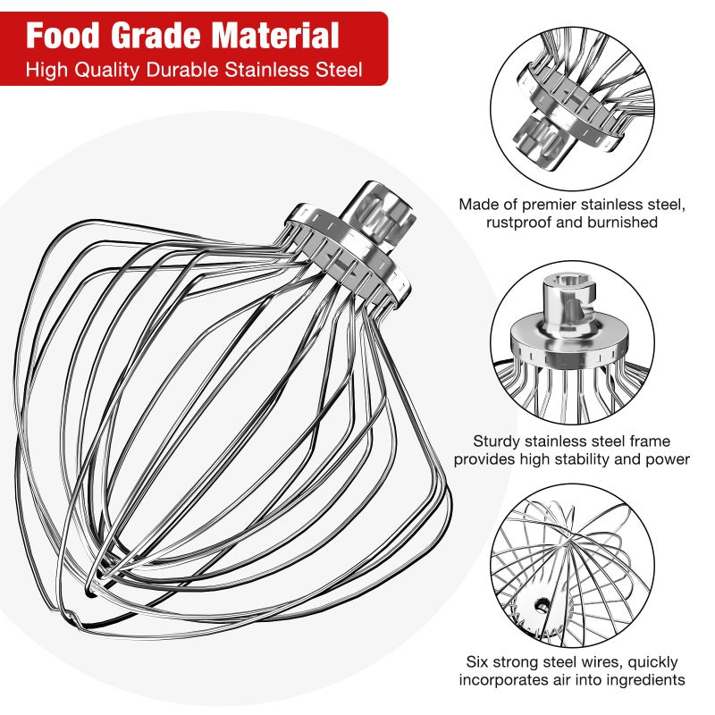 XINCAN KN211WW Stainless Steel 11-Wire Whip Attachment for KitchenAid Bowl-Lift Mixer 7 Quart Bowl, Stainless Steel Whisk Replacement for Kitchen Aid Mixer, Dishwasher Safe, Egg Heavy Cream Beater. - Image 3