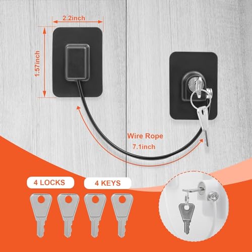 ZODZE Child Safety Device Refrigerator Door Lock With Key And Adhesives, Cabinet Restrictor Cable For Baby And Toddler, Lock For Cupboards, Drawers, Fridge, Wardrobe (Pack Of 2),Assorted - Image 5