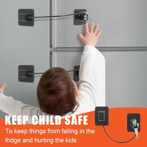 ZODZE Child Safety Device Refrigerator Door Lock With Key And Adhesives, Cabinet Restrictor Cable For Baby And Toddler, Lock For Cupboards, Drawers, Fridge, Wardrobe (Pack Of 2),Assorted - Image 2