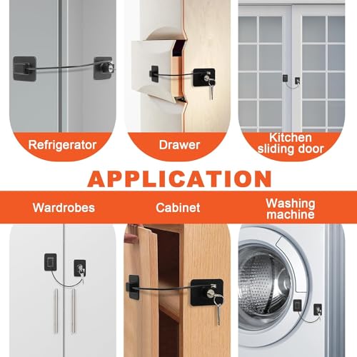 ZODZE Child Safety Device Refrigerator Door Lock With Key And Adhesives, Cabinet Restrictor Cable For Baby And Toddler, Lock For Cupboards, Drawers, Fridge, Wardrobe (Pack Of 2),Assorted - Image 4