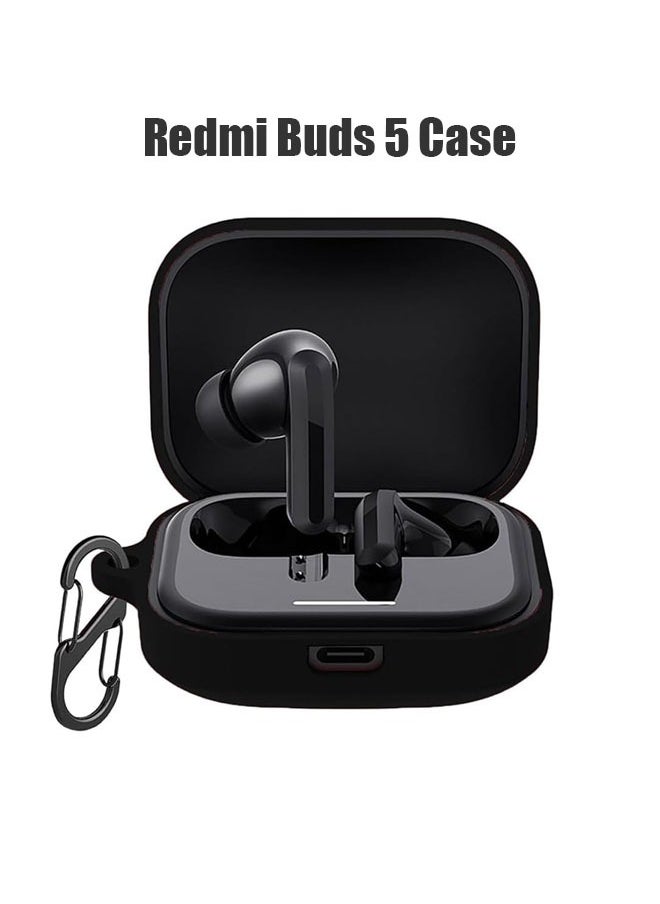 زفيف حافظة Redmi Buds 5، حافظة سيليكون متوافقة مع سماعات الأذن Redmi Buds 5، غطاء حماية لكامل الجسم مع سلسلة مفاتيح مضادة للفقدان (أسود)  - Image 1