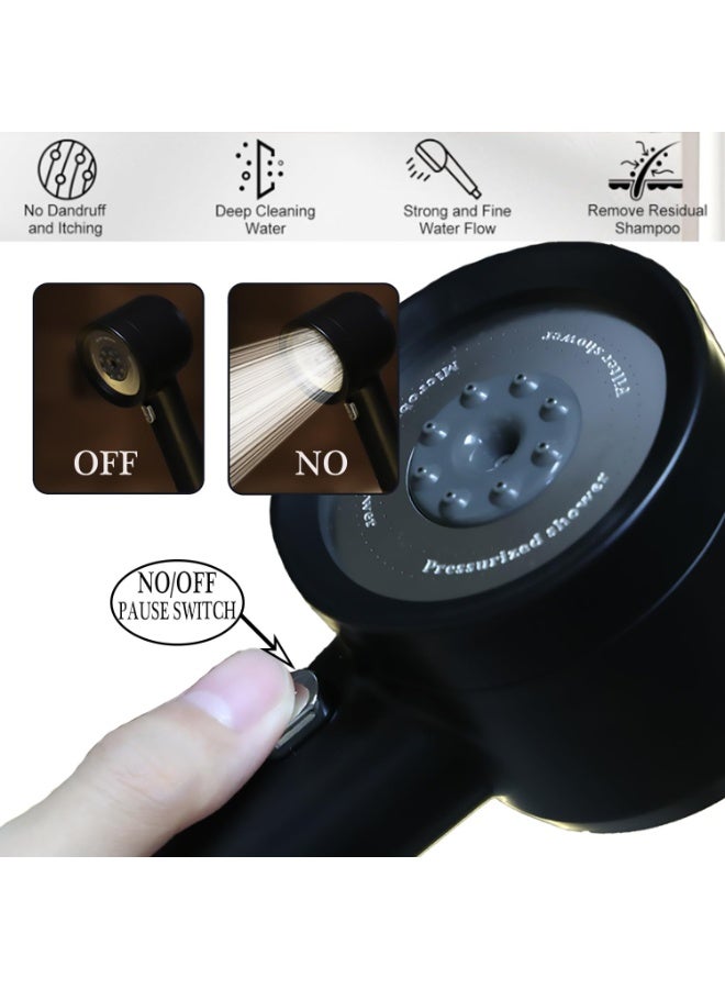 High Pressure Shower Head with Handheld,Shower Head with Filter with Pause Switch Water Saving Filter Showerhead, Filtered Shower with Hose, Bracket and Cotton Filter, Make Bathing Healthier (black) - Image 2