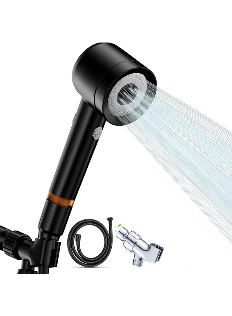High Pressure Shower Head with Handheld,Shower Head with Filter with Pause Switch Water Saving Filter Showerhead, Filtered Shower with Hose, Bracket and Cotton Filter, Make Bathing Healthier (black) - Image 1