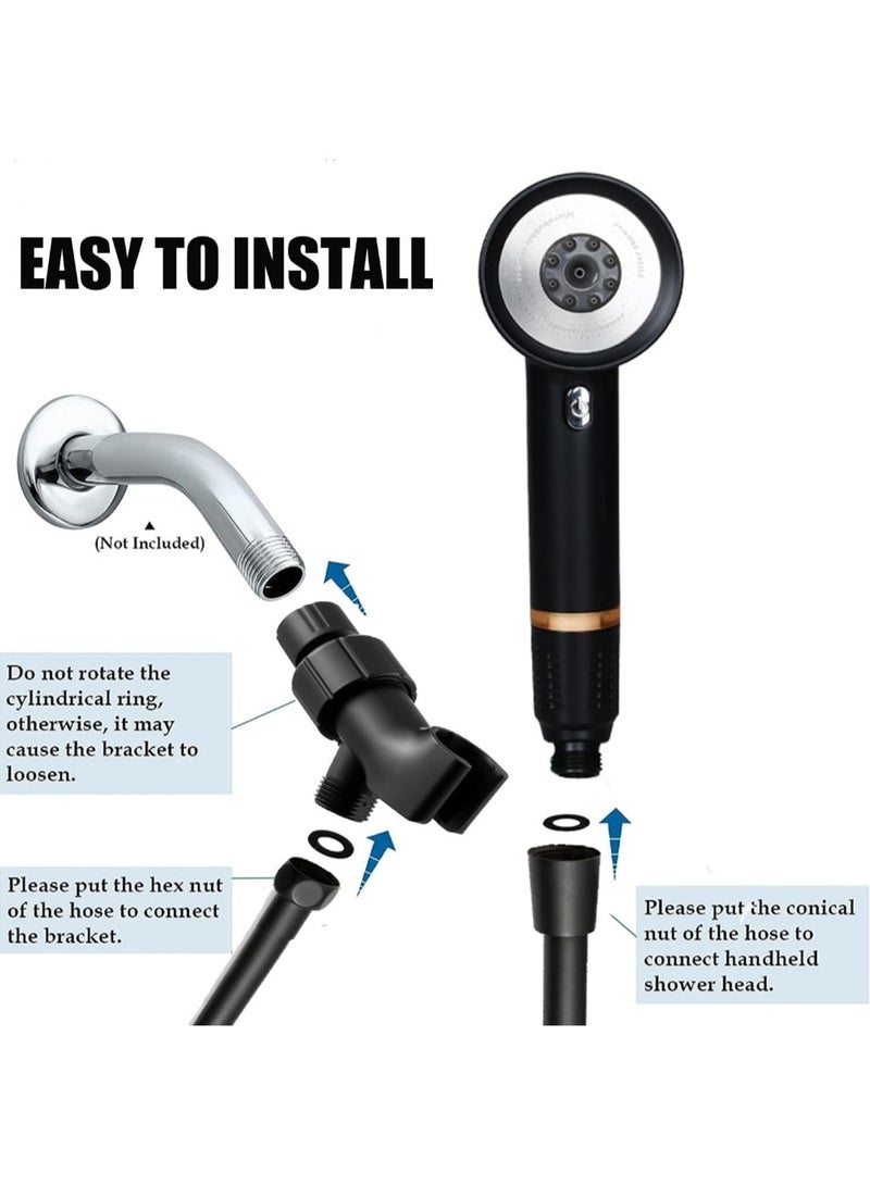 High Pressure Shower Head with Handheld,Shower Head with Filter with Pause Switch Water Saving Filter Showerhead, Filtered Shower with Hose, Bracket and Cotton Filter, Make Bathing Healthier (black) - Image 3