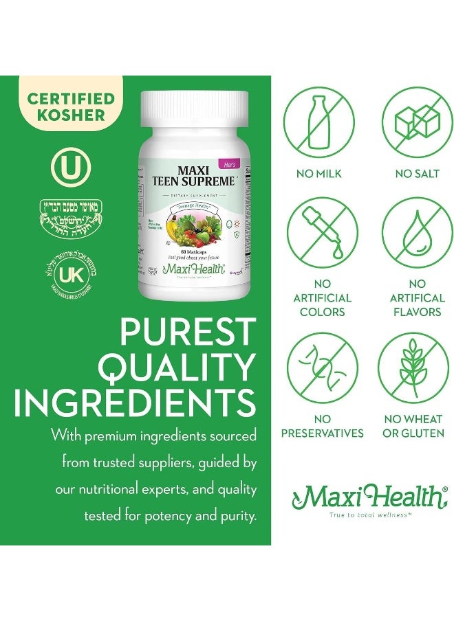 Maxi Health Teen Multivitamin – Natural Vitamins For Teenage Boys Ages 12-17 – Enhances Development And Immune Health - Best Kosher Supplement For Teenagers – 60 Count (120, Girls)  - Image 4
