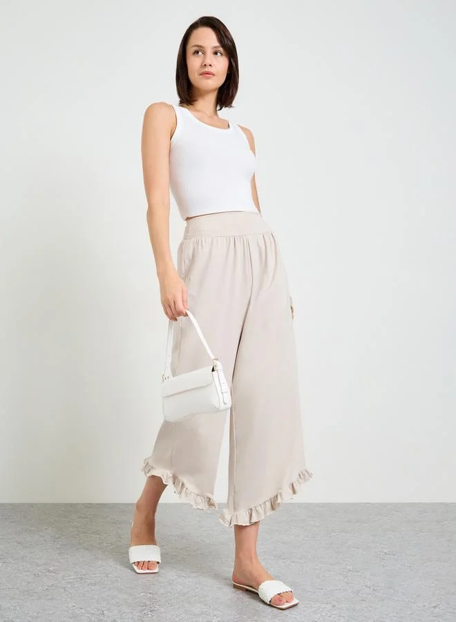 تايك تو Plain Ruffle Hem Culottes