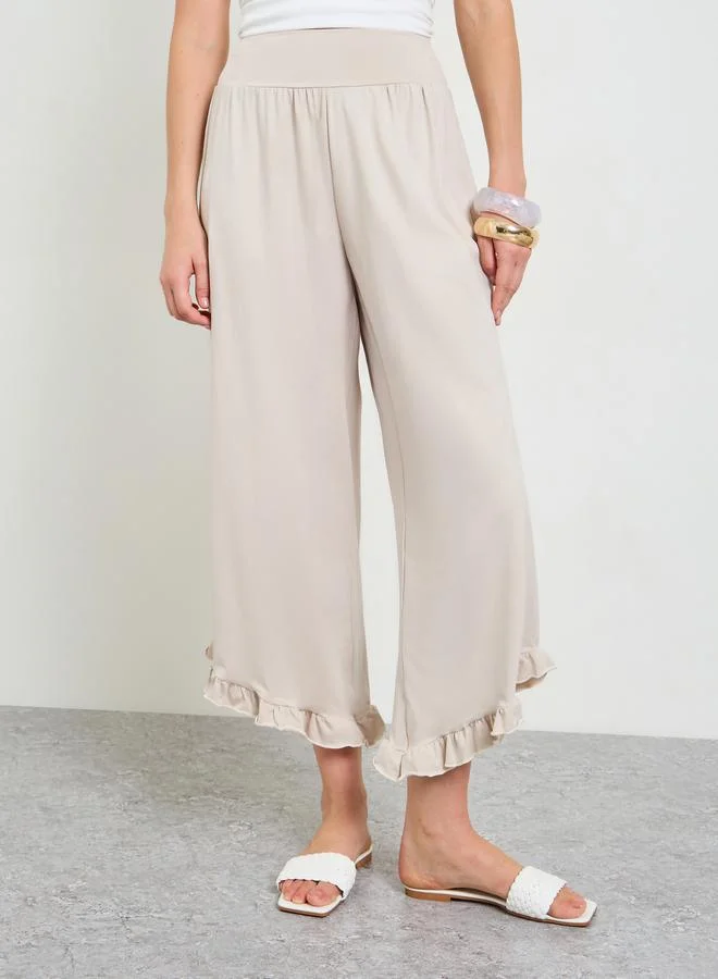 تايك تو Plain Ruffle Hem Culottes