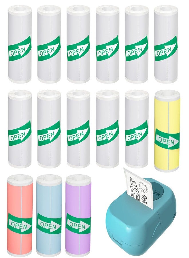 OGNWFUNK 15 Rolls Sticker Maker Refill Compatible with Hello Blink - White Adhesive Paper for Custom Stickers, Includes 4 Color Sticker Rolls, Thermal Paper for Kids Instant Camera (15) - Image 1