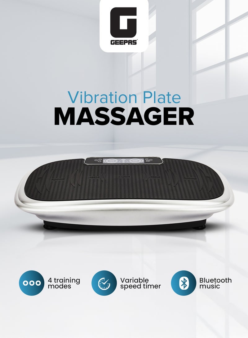 Geepas Vibration Plate Massager - GVP86107/ with 4 Training Modes and Touchscreen Display, Bluetooth Music, Adjustable Time and Speed, with Remote Control/ Perfect for Muscle Toning, Fat Burning, Blood Circulation, Reduce Stress and Tension, Improve Balance, etc./ White and Grey, 2 Years Warranty - Image 2