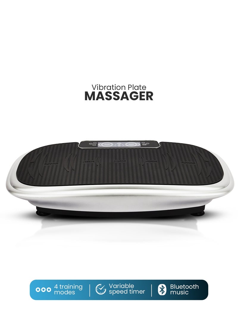 Geepas Vibration Plate Massager - GVP86107/ with 4 Training Modes and Touchscreen Display, Bluetooth Music, Adjustable Time and Speed, with Remote Control/ Perfect for Muscle Toning, Fat Burning, Blood Circulation, Reduce Stress and Tension, Improve Balance, etc./ White and Grey, 2 Years Warranty - Image 1