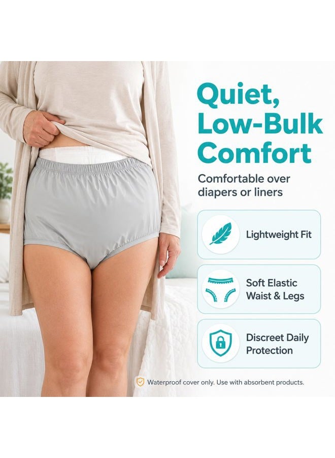 AQX Adult Leakproof Underwear for Incontinence, Washable Low Noise Reusable Adult Diaper Cover, Grey Plastic Pants Cover Unisex 2Pcs (3XL, Grey) - Image 4