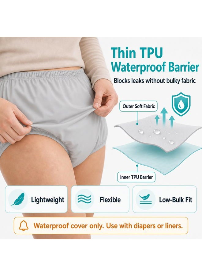 AQX Adult Leakproof Underwear for Incontinence, Washable Low Noise Reusable Adult Diaper Cover, Grey Plastic Pants Cover Unisex 2Pcs (3XL, Grey) - Image 2