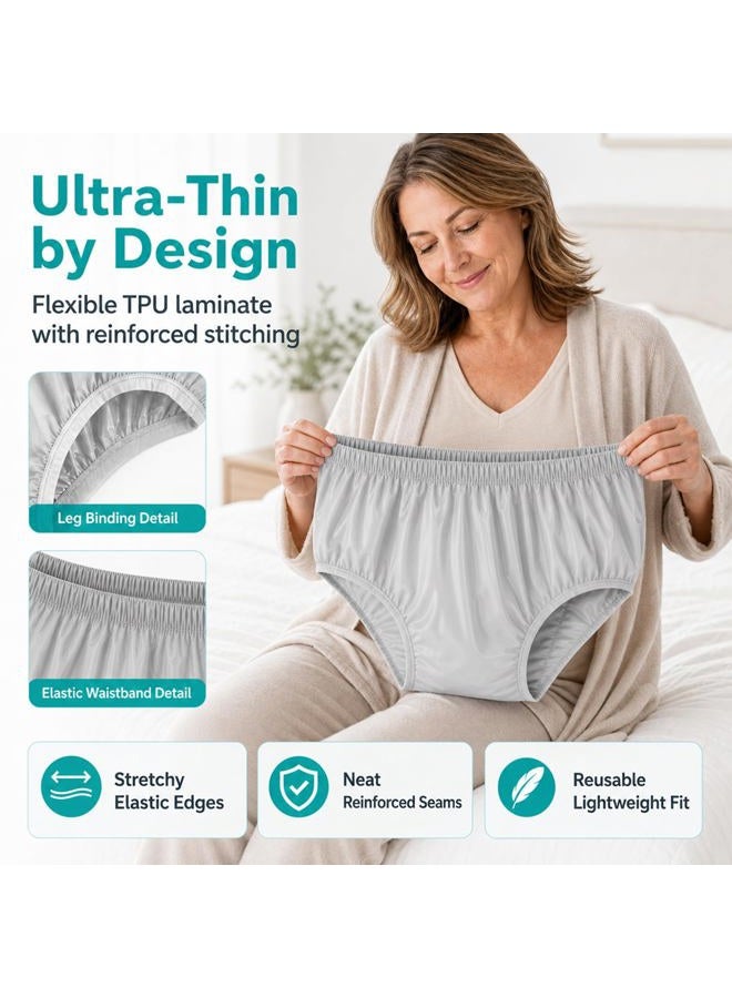 AQX Adult Leakproof Underwear for Incontinence, Washable Low Noise Reusable Adult Diaper Cover, Grey Plastic Pants Cover Unisex 2Pcs (3XL, Grey) - Image 5