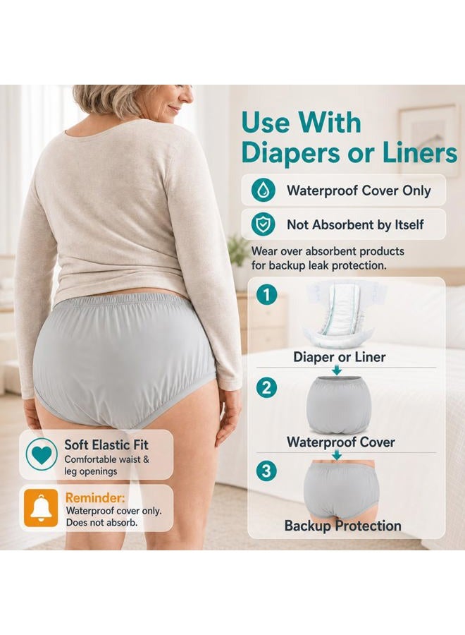 AQX Adult Leakproof Underwear for Incontinence, Washable Low Noise Reusable Adult Diaper Cover, Grey Plastic Pants Cover Unisex 2Pcs (3XL, Grey) - Image 3
