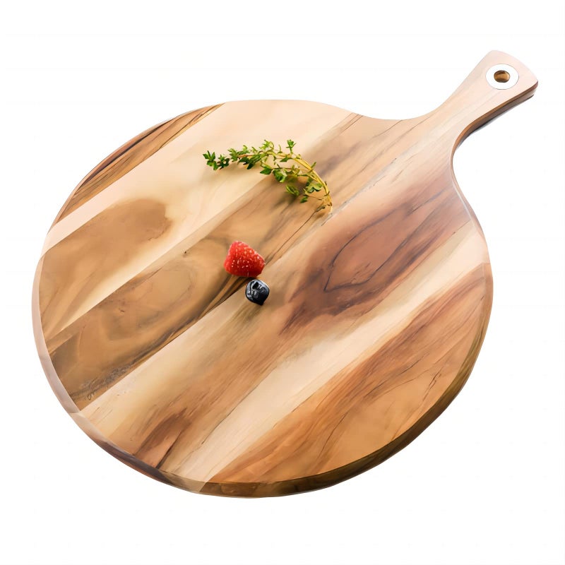BF BILL.F SINCE 1983 BILLF Acacia Wood Pizza Peel 14 Inch Round Wooden Cutting Boards for Kitchen with Handle Charcuterie Boards for Baking Homemade Pizza Bread Cheese Fruit 