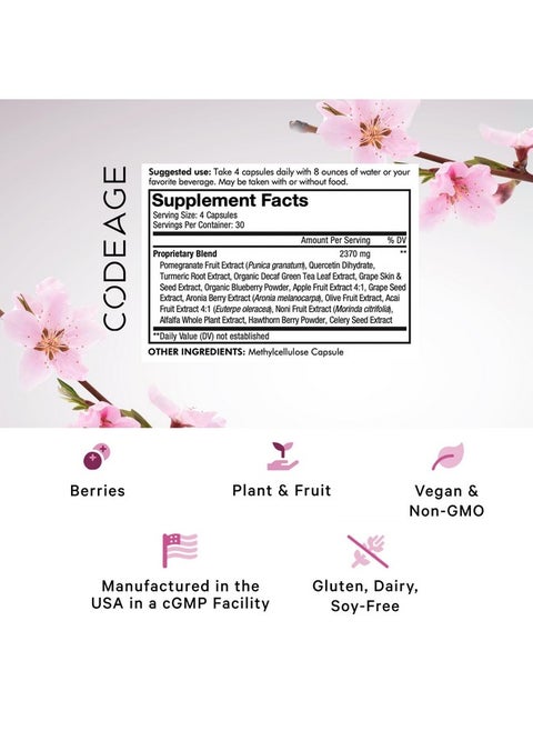 Codeage Polyphenols Broad Spectrum Supplement - Blend of 15 Berries, Fruits, and Botanical Extracts, Decaf Green Tea Leaf, Quercetin, Resveratrol, Pomegranate, Turmeric - Non-GMO - 120 Capsules