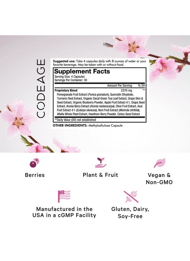Codeage Codeage Polyphenols Broad Spectrum Supplement - Blend of 15 Berries, Fruits, and Botanical Extracts, Decaf Green Tea Leaf, Quercetin, Resveratrol, Pomegranate, Turmeric - Non-GMO - 120 Capsules  - Image 1
