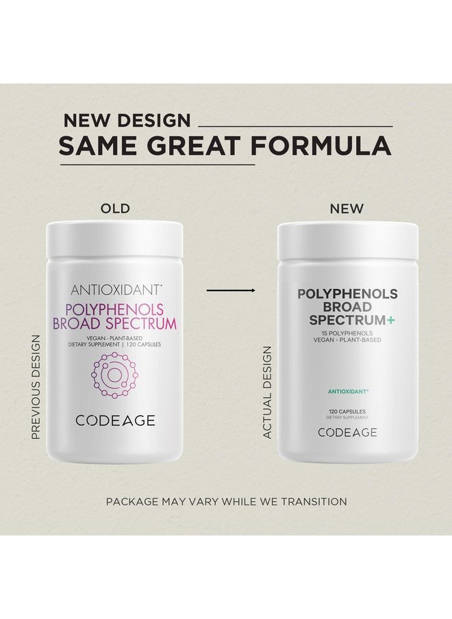 Codeage Codeage Polyphenols Broad Spectrum Supplement - Blend of 15 Berries, Fruits, and Botanical Extracts, Decaf Green Tea Leaf, Quercetin, Resveratrol, Pomegranate, Turmeric - Non-GMO - 120 Capsules  - Image 2
