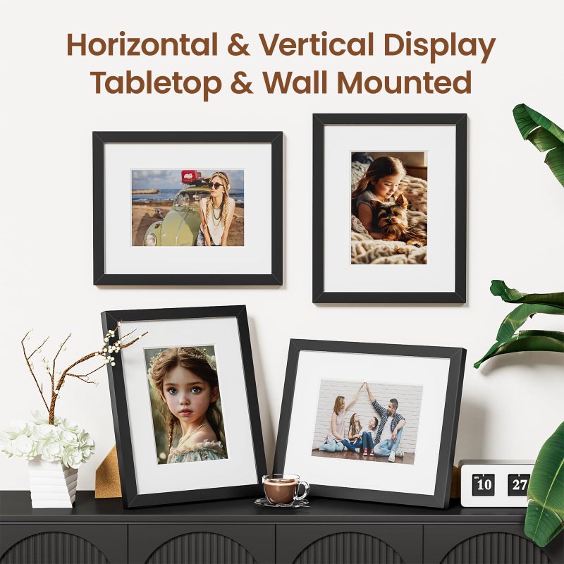 Heimlove 8x10 إطارات الصور مجموعة من 3 مع حصيرة لعرض 5x7 صورة بلاستيكية إطار الصورة السوداء للملصق شهادة دبلوم ووثائق مع طاولة وجدار ديكور - Image 2