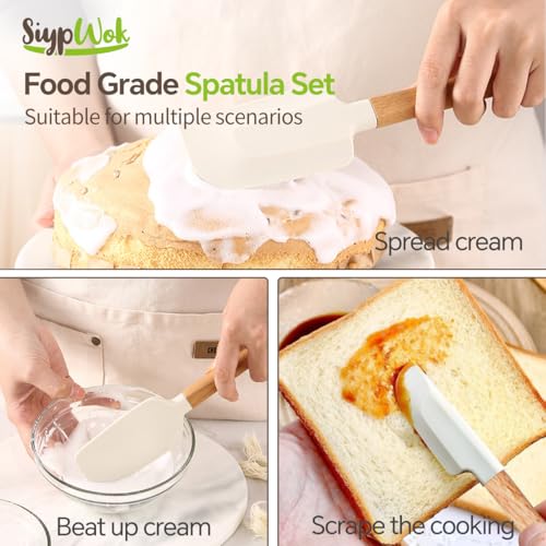 SiypWok Silicone Spatula Set, Food Grade Rubber Spatula-4 Piece Nonstick Rubber Spatulas, Spoonula, Jar Scraper for Cooking, Baking, Mixing, Frosting - Heat Resistant Up to 600°F (Spatulas-Off White) - Image 3