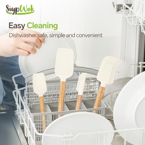 SiypWok Silicone Spatula Set, Food Grade Rubber Spatula-4 Piece Nonstick Rubber Spatulas, Spoonula, Jar Scraper for Cooking, Baking, Mixing, Frosting - Heat Resistant Up to 600°F (Spatulas-Off White) - Image 5