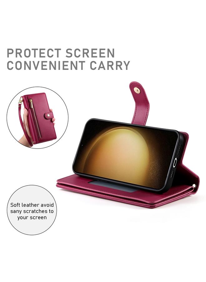 S-TOP Case For Samsung Galaxy S23+ 5G Nine Card-slot Zipper Wallet Bag Leather Phone Case - Image 4