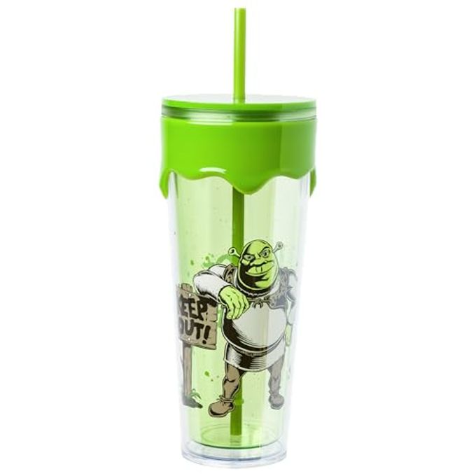 Silver Buffalo Shrek Plastic Drip Tumbler with Lid and Straw, 26 Ounces - Image 1