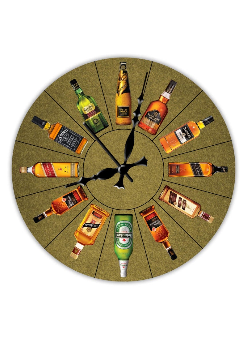 KARTIK KARTIK Wine Bottles Printed Designer Round Wooden Wall Clock Without Glass for Home/Living Room/Bedroom/Kitchen and Office - 11X11 Inches  - Image 1