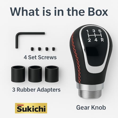 Medirich Lifesciences Sukichi ® Car Gear Knob Stylish | Universal Car Gear Shift Knob | Manual Transmission Gear Shifter | Car Interior Accessories | Anti Slip Gear Lever Knob | (Red Stitch, Black) - Image 5
