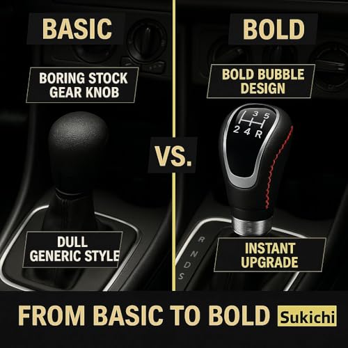 Medirich Lifesciences Sukichi ® Car Gear Knob Stylish | Universal Car Gear Shift Knob | Manual Transmission Gear Shifter | Car Interior Accessories | Anti Slip Gear Lever Knob | (Red Stitch, Black) - Image 4