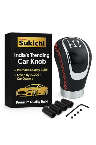 Medirich Lifesciences Sukichi ® Car Gear Knob Stylish | Universal Car Gear Shift Knob | Manual Transmission Gear Shifter | Car Interior Accessories | Anti Slip Gear Lever Knob | (Red Stitch, Black) - Image 1