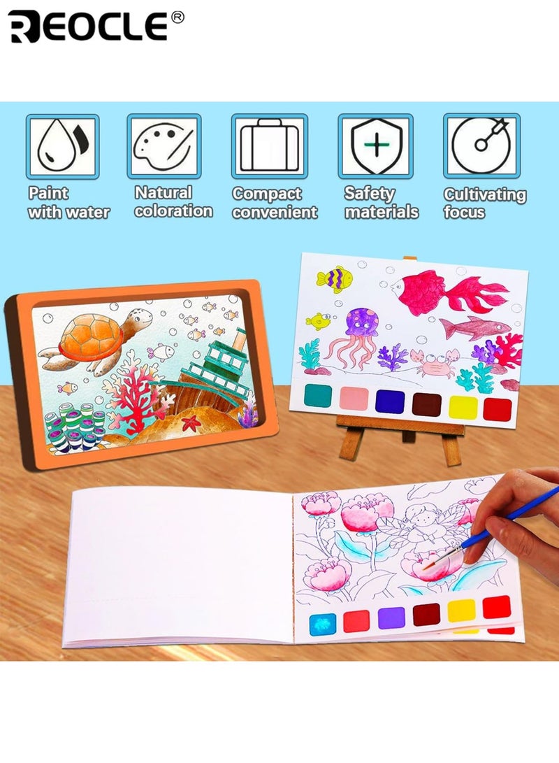REOCLE 3PCS Watercolor Painting Book Travel Pocket Watercolor Kit With Paints Arts and Crafts Watercolor Coloring Books Non-Toxic Washable Suitable for Home Travel Ideal for Kids Ages 3+ Boys Girls - Image 2
