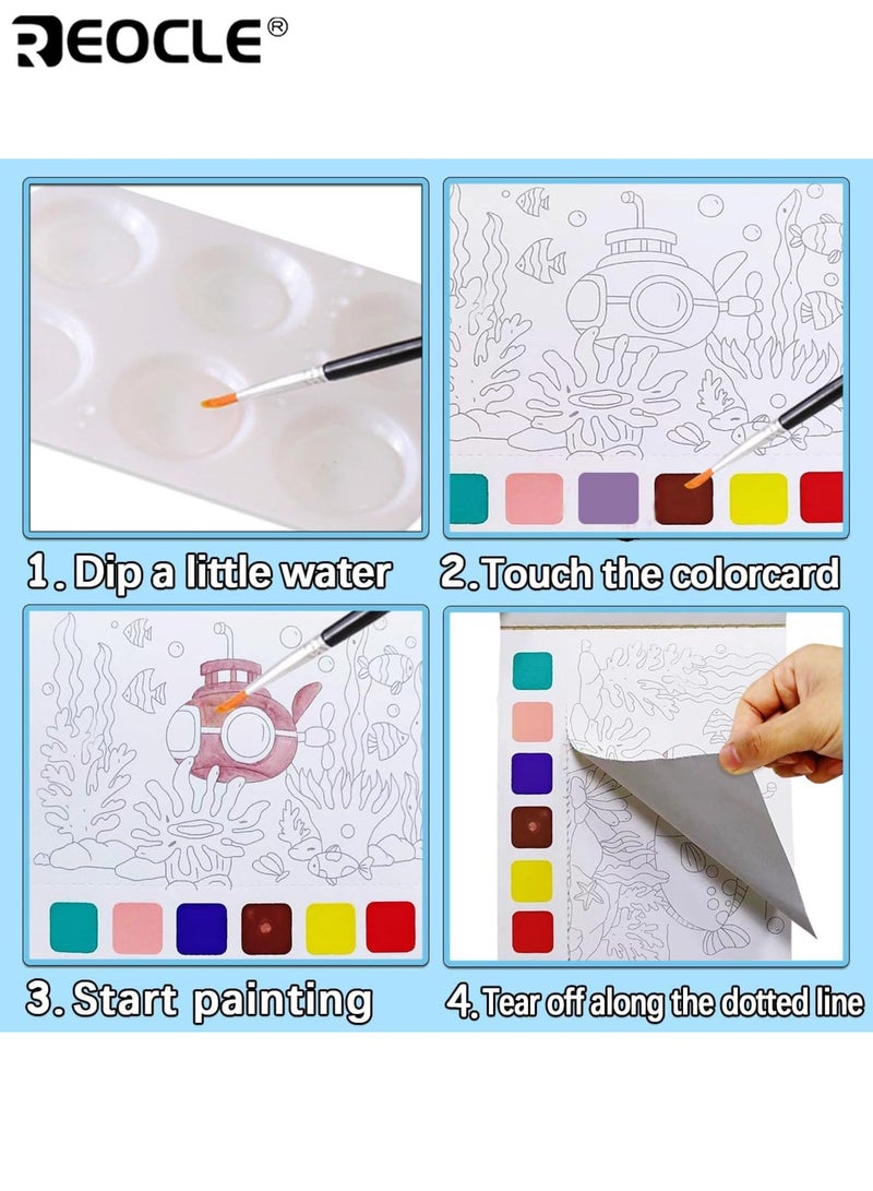 REOCLE 3PCS Watercolor Painting Book Travel Pocket Watercolor Kit With Paints Arts and Crafts Watercolor Coloring Books Non-Toxic Washable Suitable for Home Travel Ideal for Kids Ages 3+ Boys Girls - Image 4